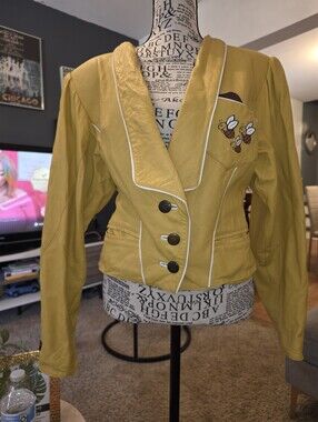 Mustard Yellow Women's Tailored Jacket with Bee Embroidery